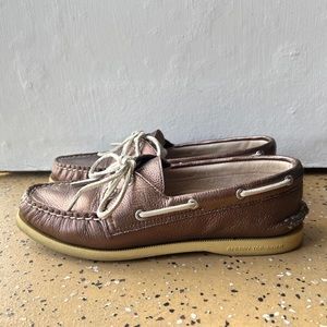 Sperry TopSiders brown bronze metallic leather loafer shoes
